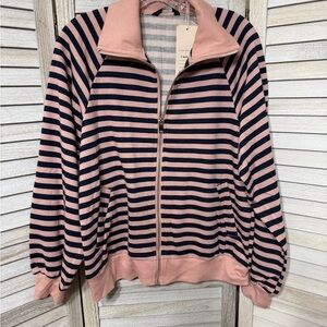 Pink and Black Striped Women's Sweatshirt